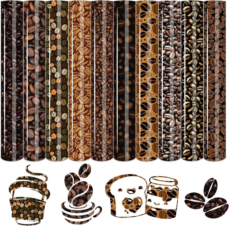 Tintnut Brown Heat Transfer Vinyl Bundle - 10 Sheets 10x12 Inch Coffee Bean Iron on Vinyl Patterned HTV DIY T-Shirt Hats Clothing for Cricut or Cameo - Image 1